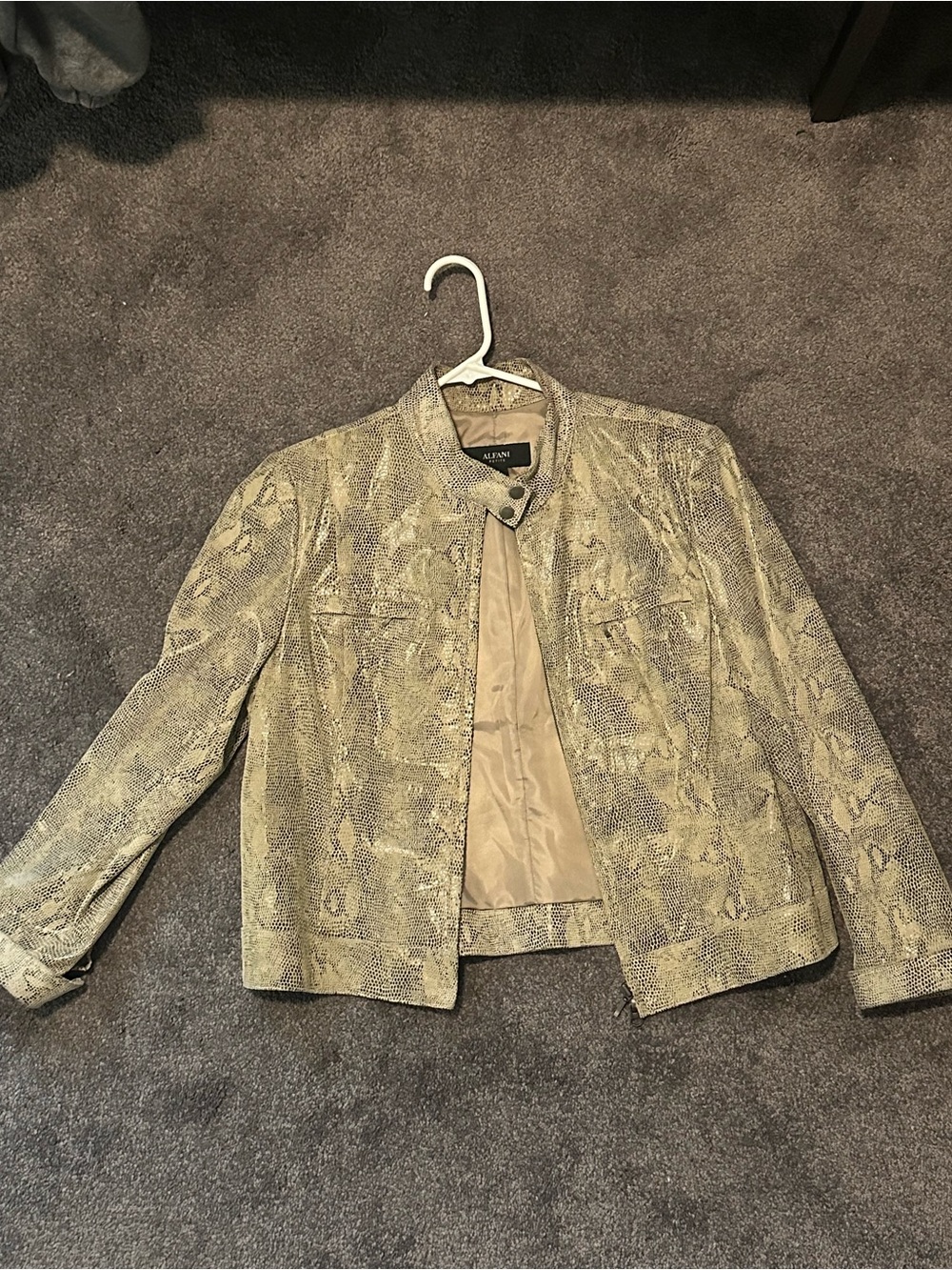 Alfani Neutral Snake-Print Collar Jacket